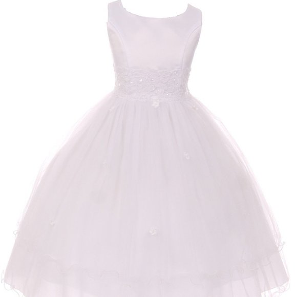 New Sleeveless Lace Tulle Holy First Communion Wedding Easter Flower Girl Dress